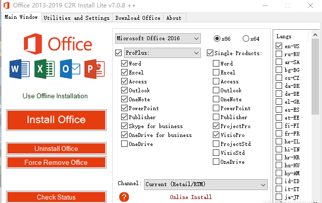 2020 Office部署工具—-Office 2013-2019 C2R Install 7.0.8 正式版+单文件版插图1