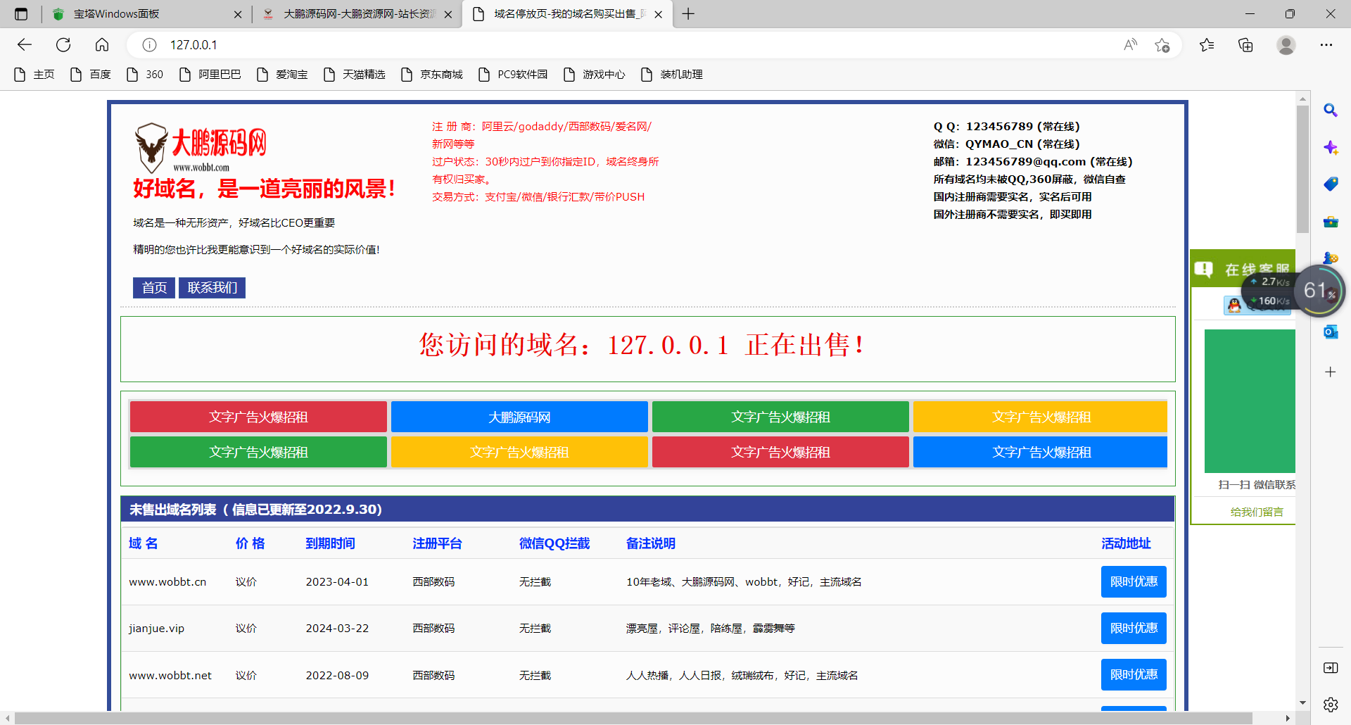 【大鹏亲测】勇帅米表系统_域名展示出售系统 PC+H5双端自适应页面插图